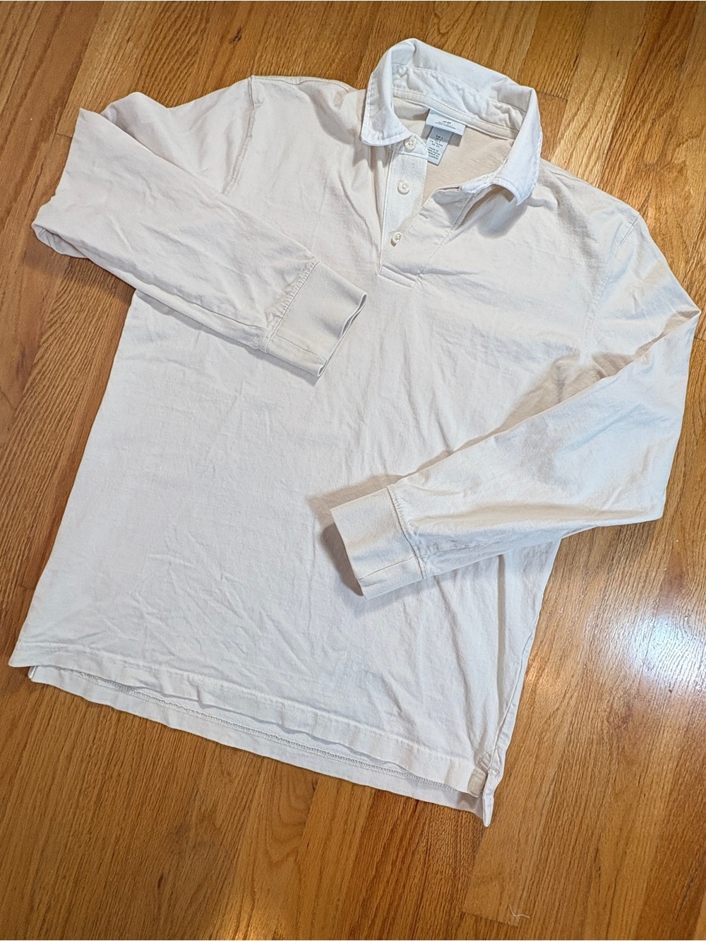 Cream Colored Long Sleeve Rugby Shirt w/ White Collar - Men’s S Preppy, H&M 80’s